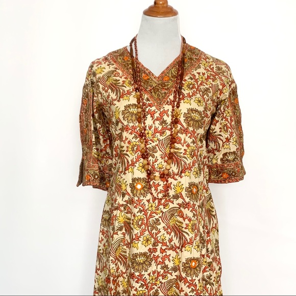 1970s Boho Ramona Rull Hand Block Print Maxi Dress - Picture 3 of 13